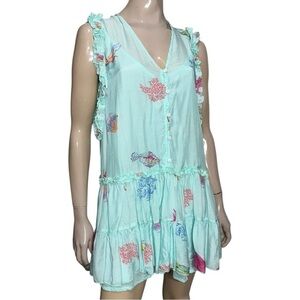 Pranella Women’s Size M Aqua Blue Coral Fish Ginger Baia Print Mini Dress